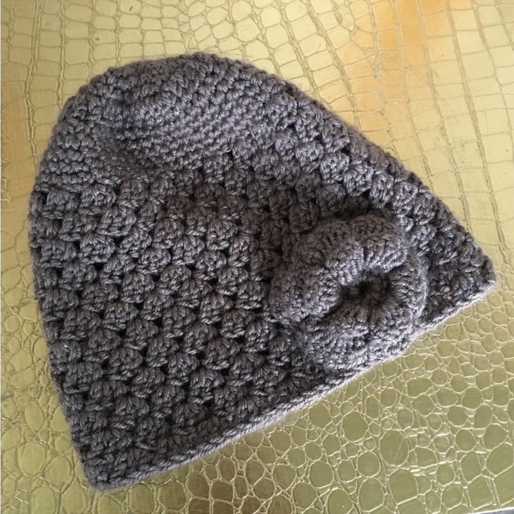 Knitted by Hand Light Brown Metallic Beanie